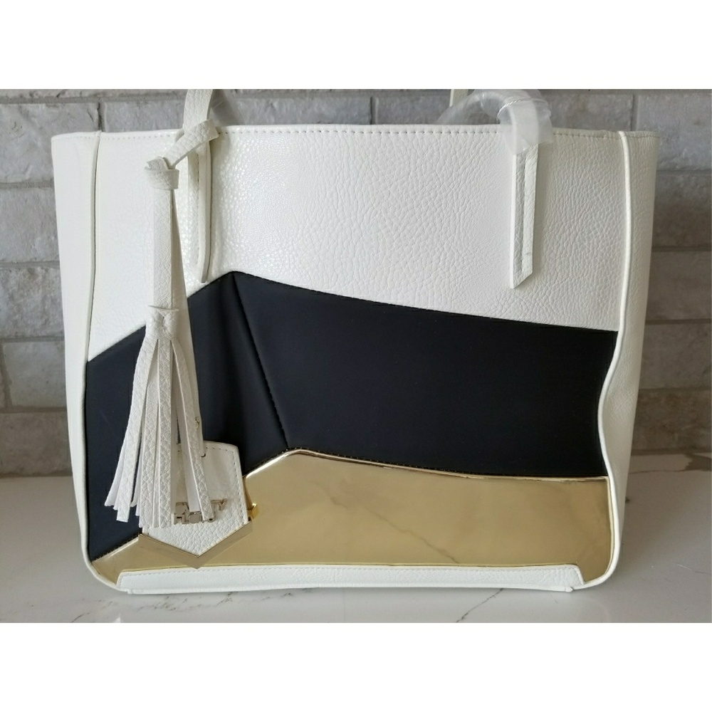 NWT Ivory,  black and gold tote FIRM - Picture 2 of 5